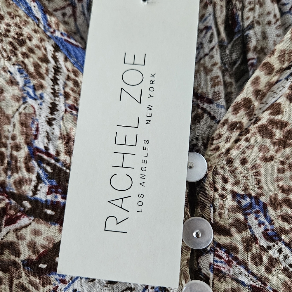 💙Rachel Zoe' blouse blue/ tan ruffles lightweight size small 💙 - Picture 6 of 12